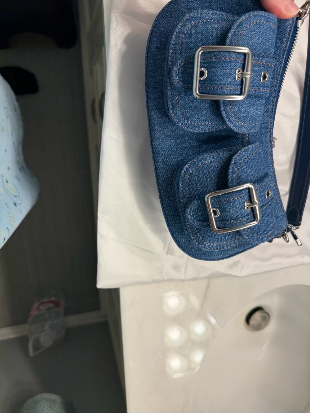 Coach Denim Mini Buckle Shoulder Bag - Blue